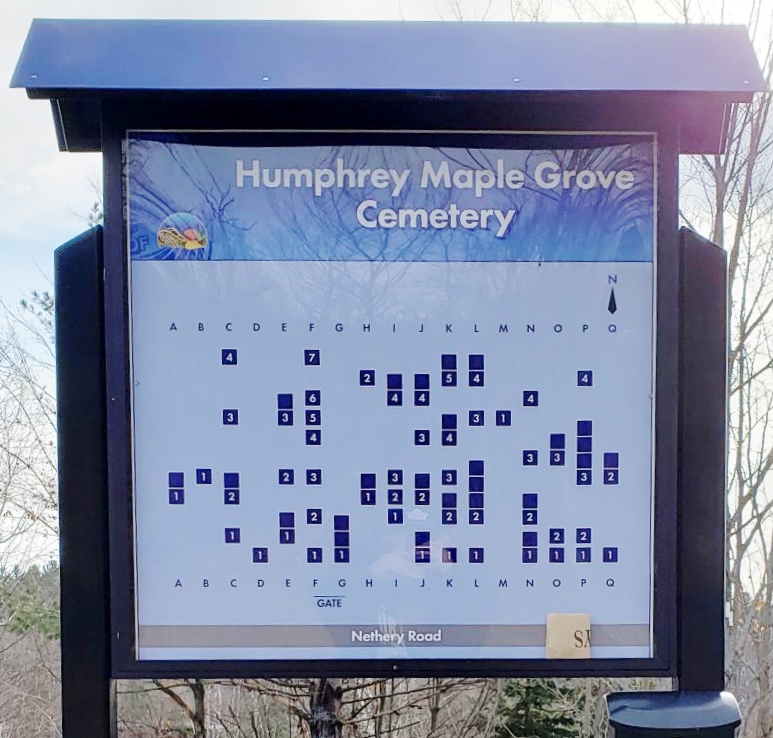 A photo of a map of Humphrey Cemetery.