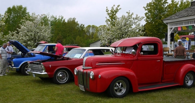 Photo of vintage cars displayed at the Bruce Mines Cruisin' Car Show