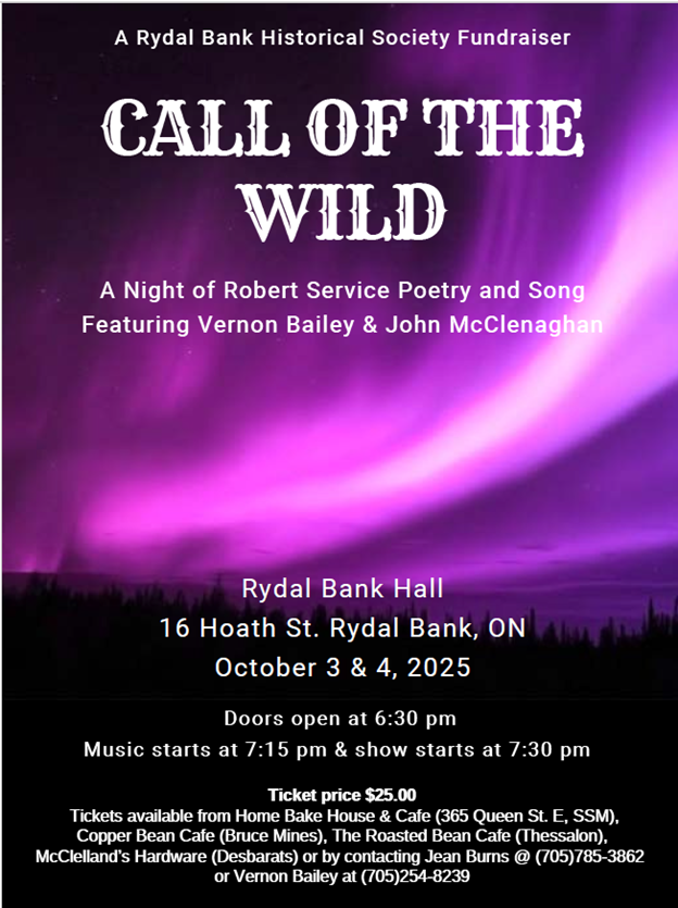 Rydal Bank Historical Society flyer regarding fundraiser - Call of the Wild - poetry and song