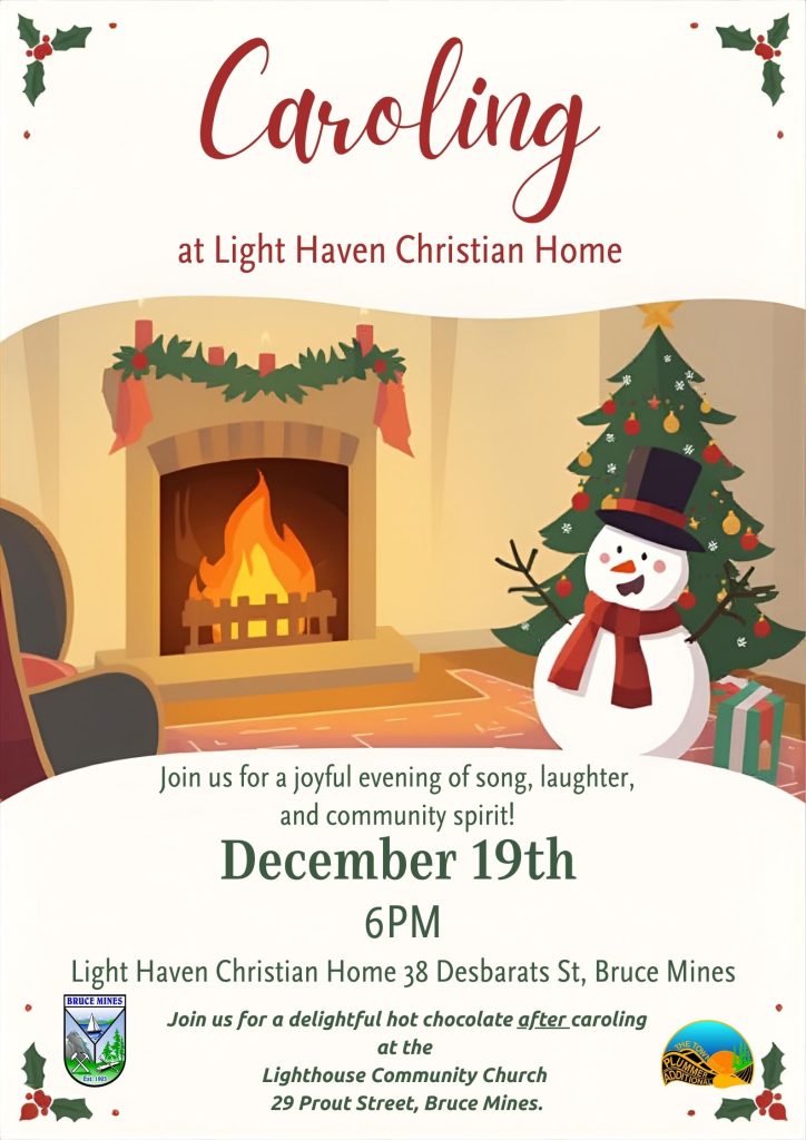 Poster for carolling at the Light Haven Christian Home on December 19th.