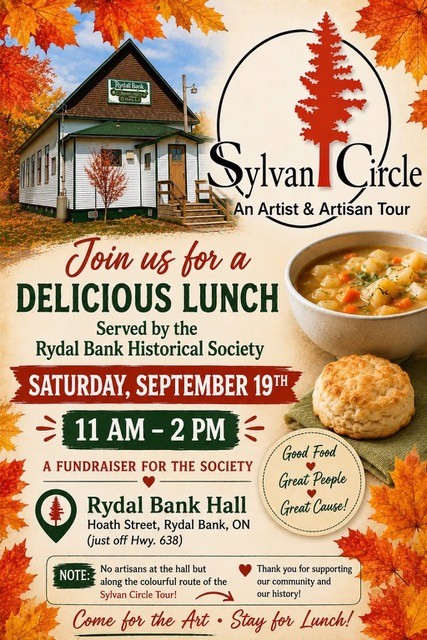 Lunch served at the Rydal Bank Hall on September 19th. Served by the Rydal Bank Historical Society 11:00 to 2:00.